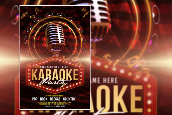 Command the Stage: A Bold Red & Black Karaoke Poster Template